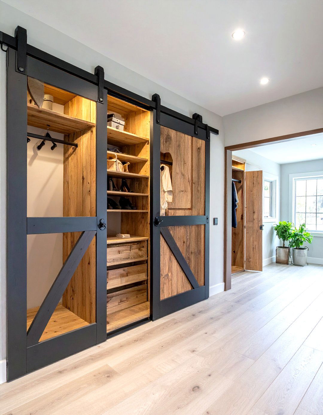 Sliding Barn Door Hallway Closet for Narrow Spaces - 20 Hallway Storage Ideas