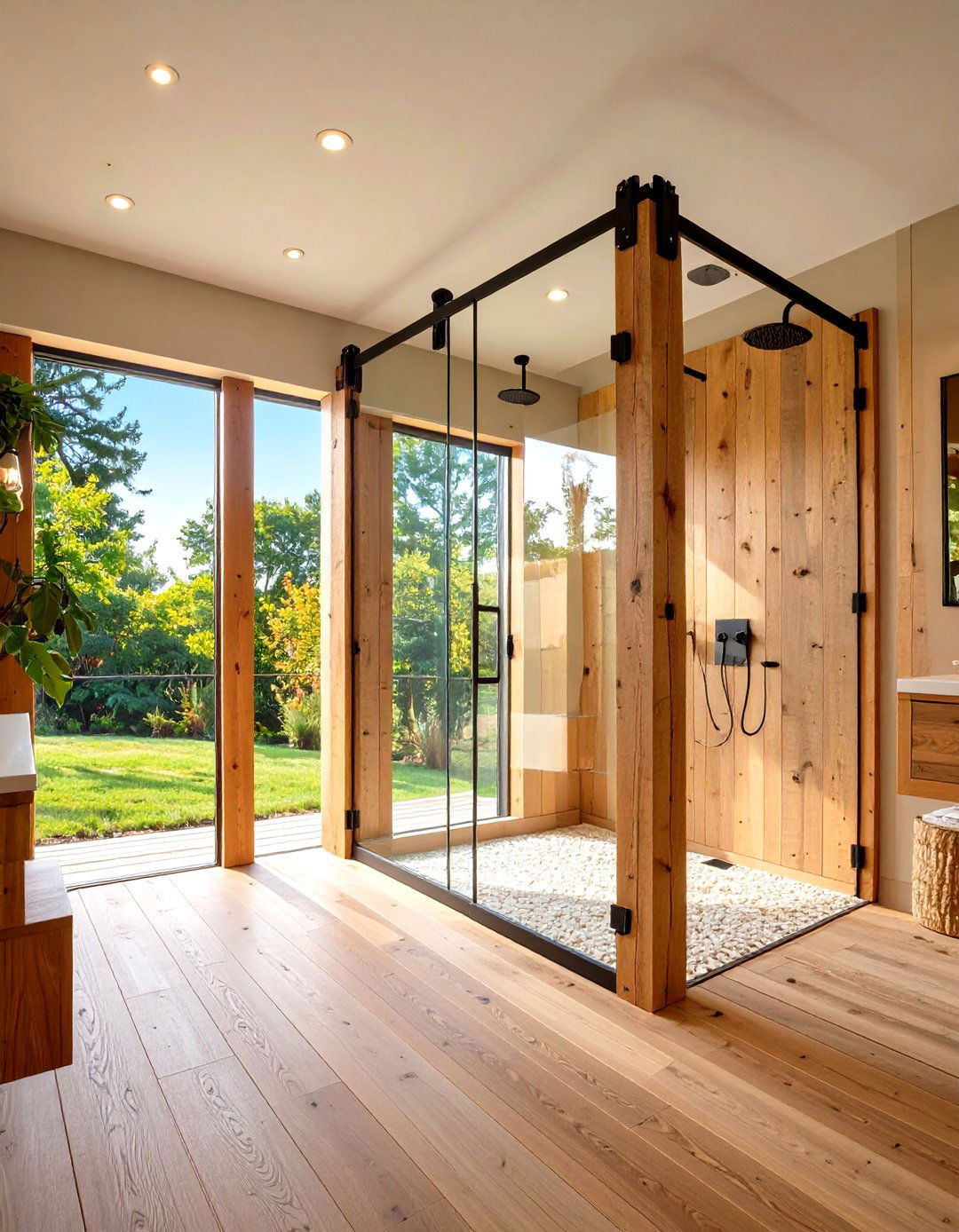 Sliding Barn Door Partition - 20 Small Bathroom Walk in Shower Ideas