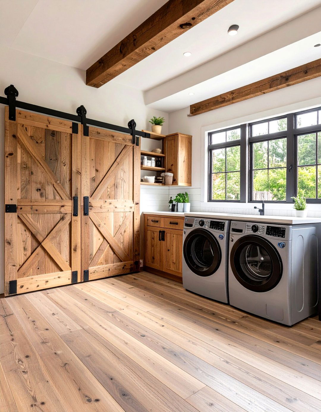 Sliding Barn Doors as Rustic Laundry Room Entry - 20 Rustic Laundry Room Ideas