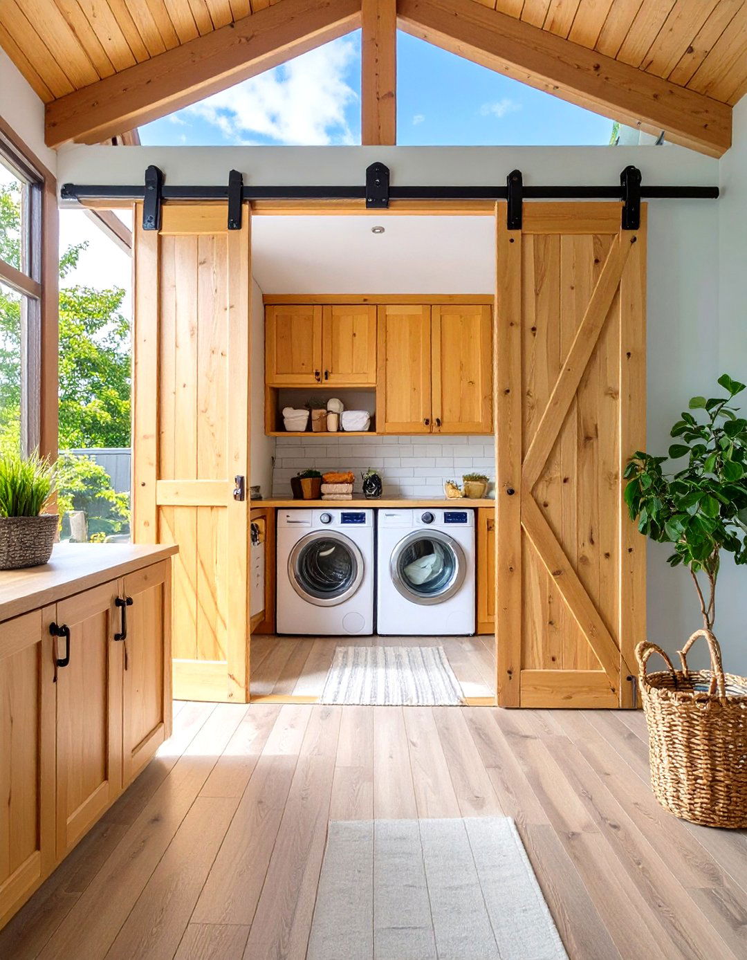 Sliding Barn Doors - 20 Stackable Laundry Room Ideas