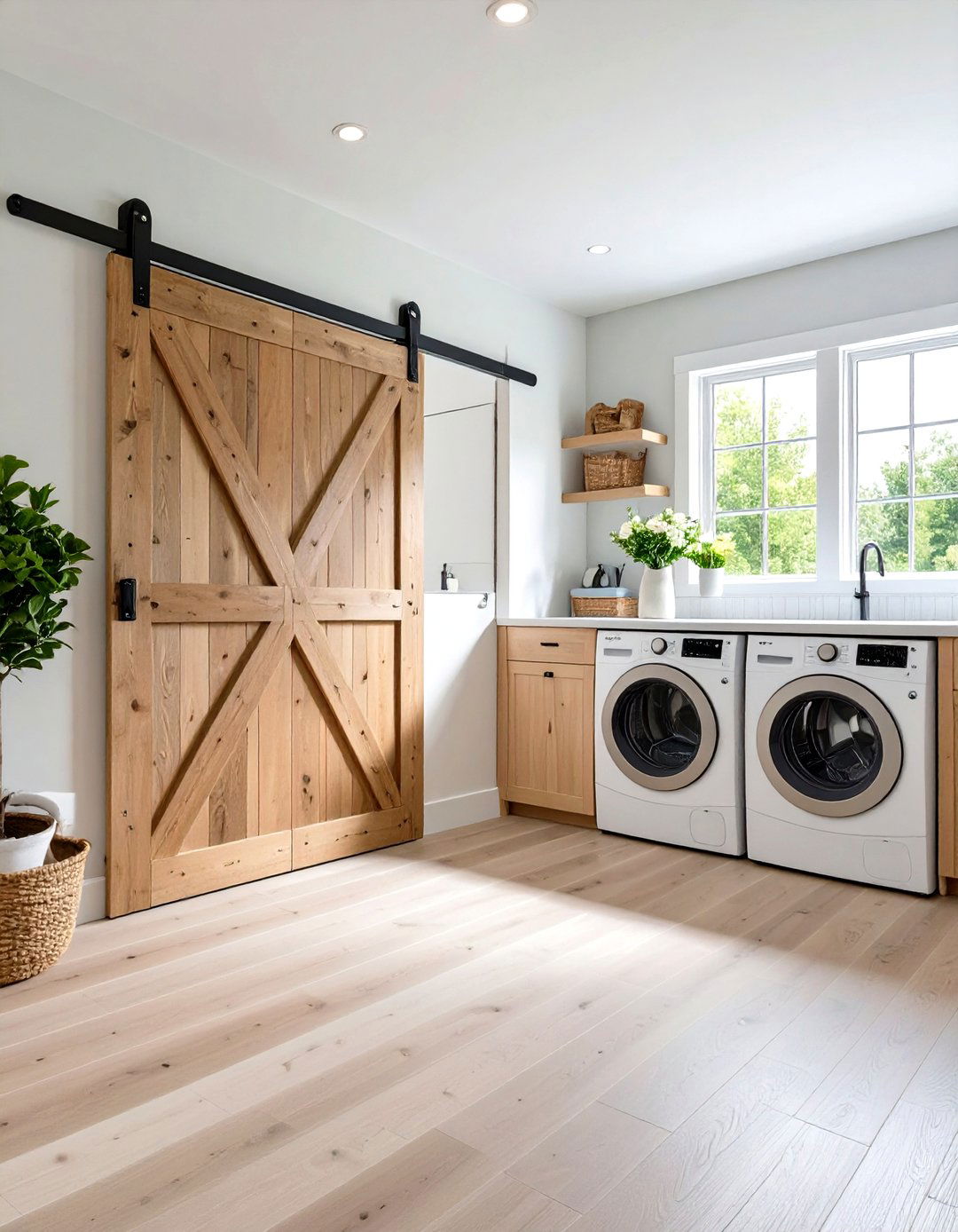 Sliding Barn Laundry Room Door with Reclaimed Wood Finish - 20 Laundry Room Door Ideas