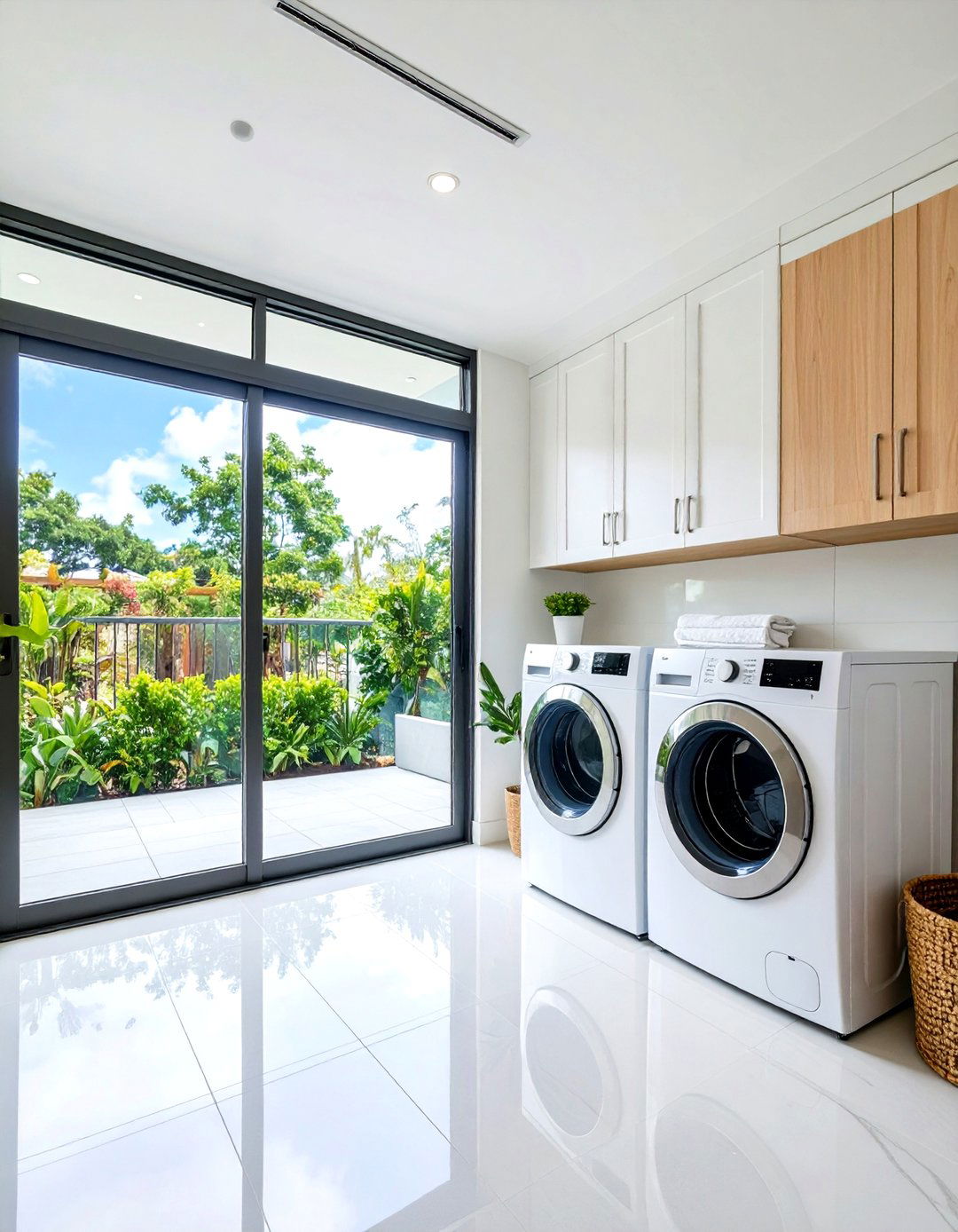 Sliding Glass Panel Laundry Room Door with Aluminum Track System - 20 Laundry Room Door Ideas