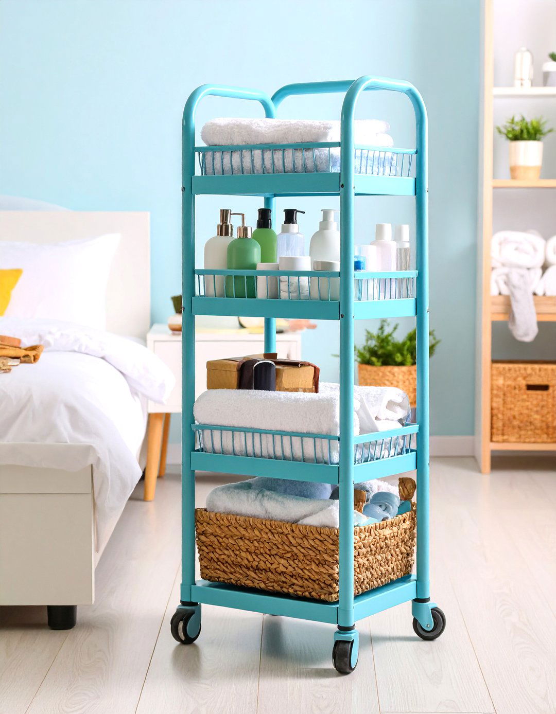 Slim Rolling Cart Small Bedroom Storage - 20 small bedroom storage ideas