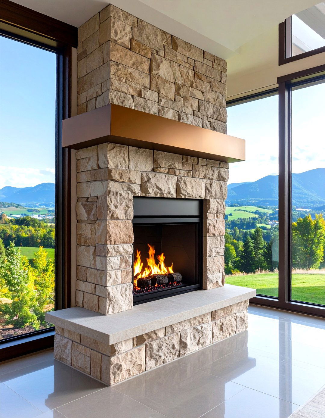Slim Vertical Niche Fireplace - 20 Floor-to-Ceiling Stone Fireplace Ideas