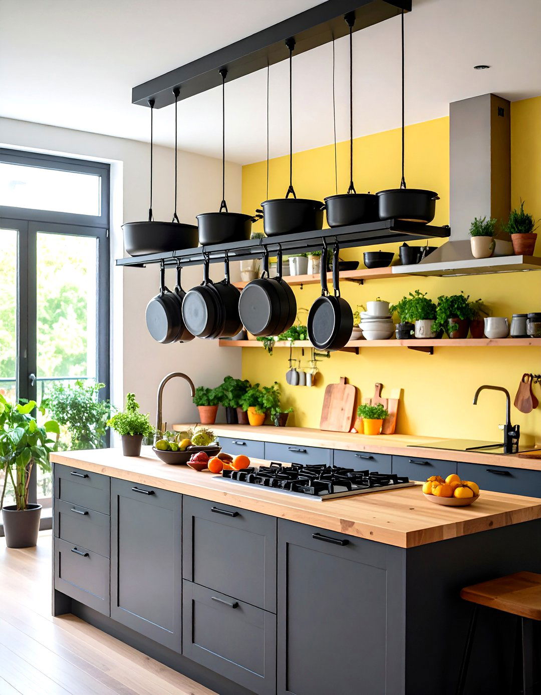 Small Apartment Ceiling Mounted Pot Rack - 20 small apartment decorating ideas