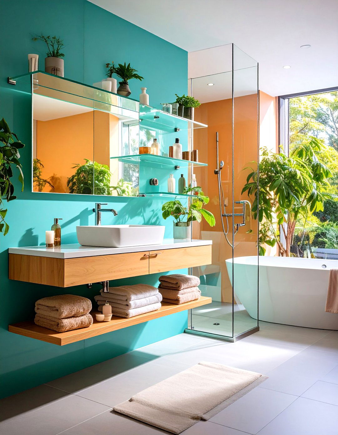 Small Bathroom Floating Glass Shelving Minimalist System - 20 Small Bathroom Shelving Ideas