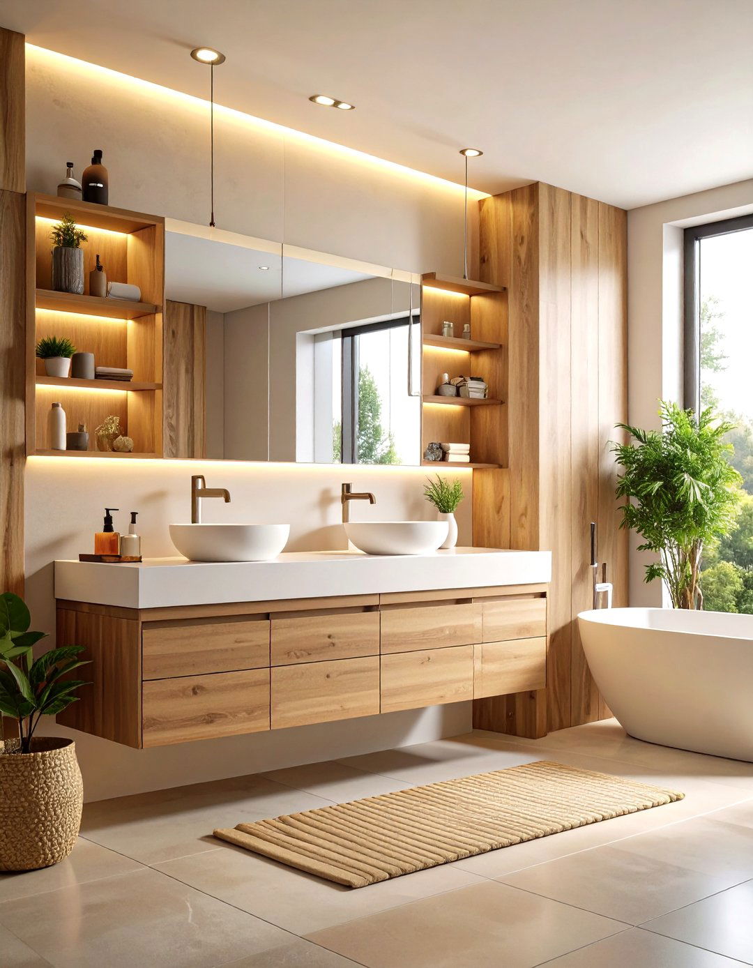 Small Bathroom Floating Vanity Shelving System - 20 Small Bathroom Shelving Ideas