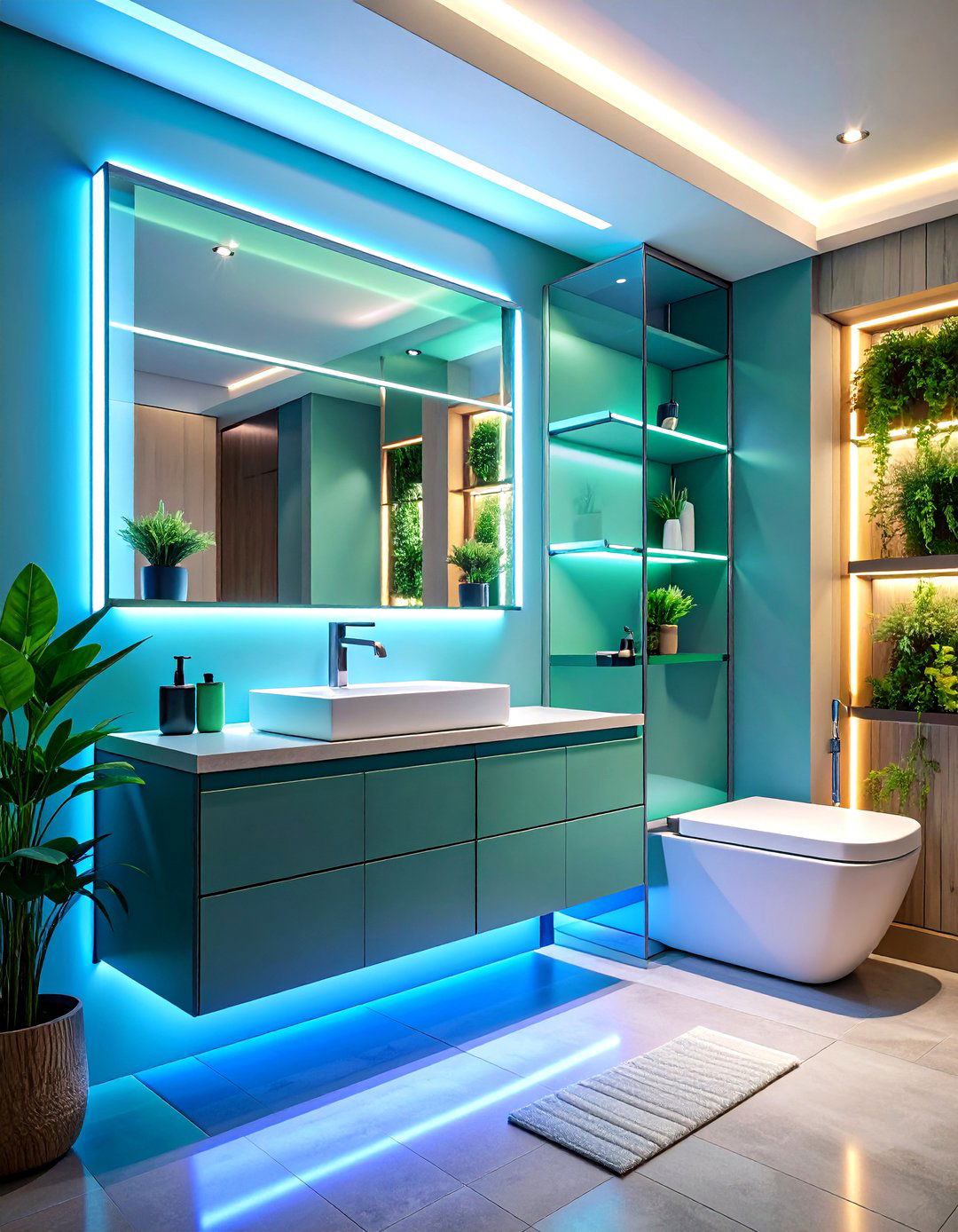 Small Bathroom LED Lit Shelving Modern Technology - 20 Small Bathroom Shelving Ideas