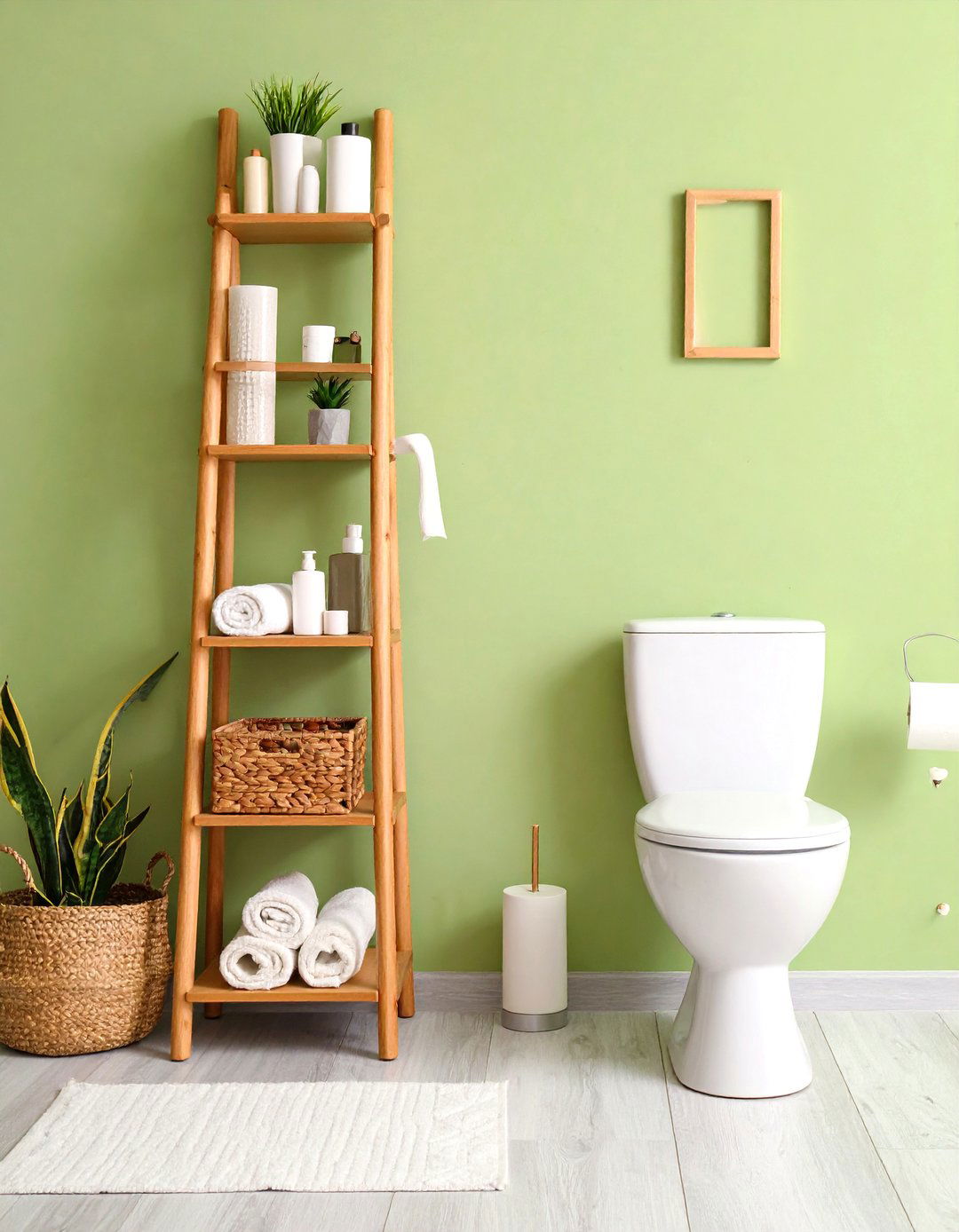 Small Bathroom Over Toilet Ladder Shelving Station - 20 Small Bathroom Shelving Ideas