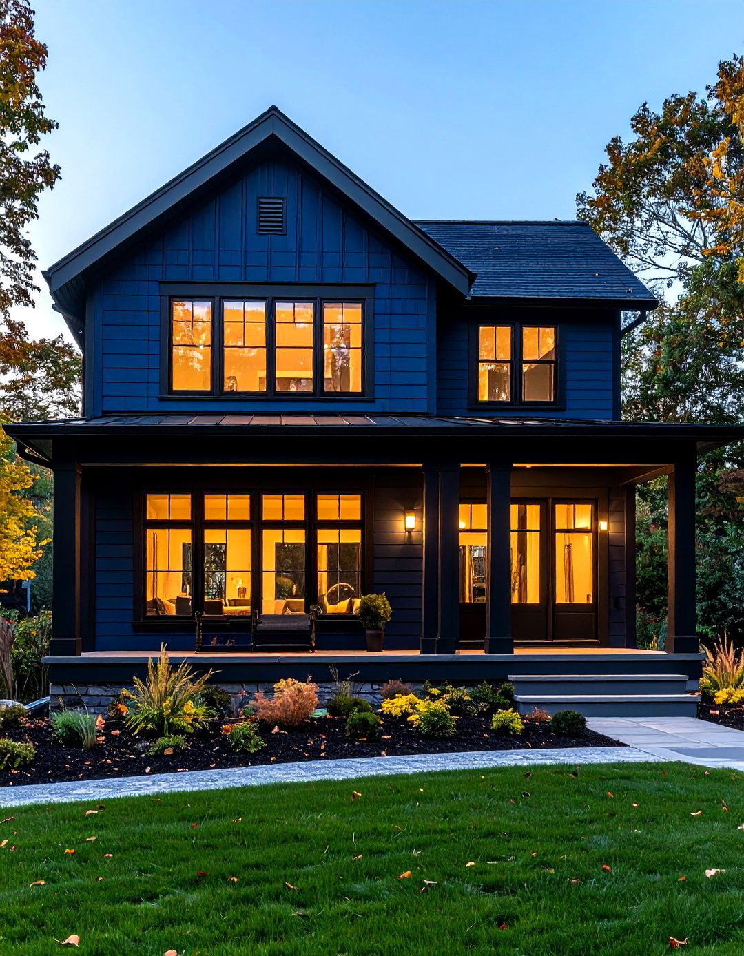 Small Bungalow Big Presence - 20 Dark Blue House With Black Trim