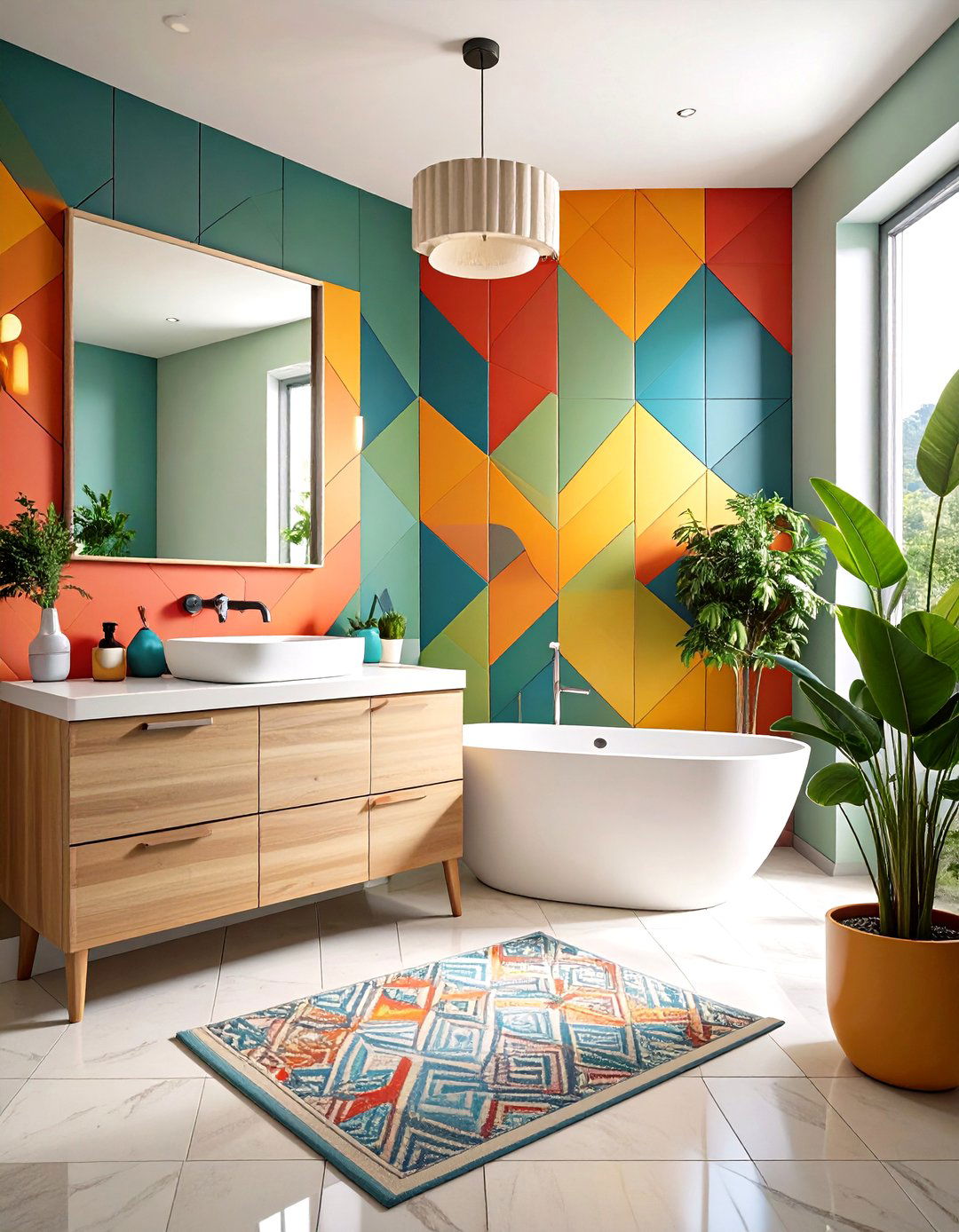 Small Master Bathroom Bold Pattern Accent Design - 20 Small Master Bathroom Ideas