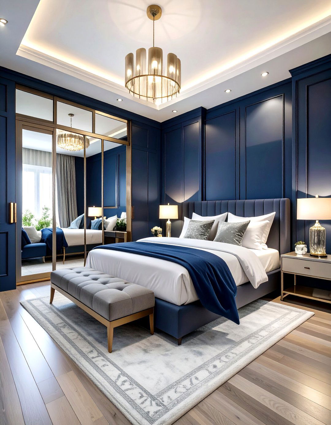Small Space Illusions for a Dark Blue Bedroom - 20 Dark Blue Bedroom Ideas