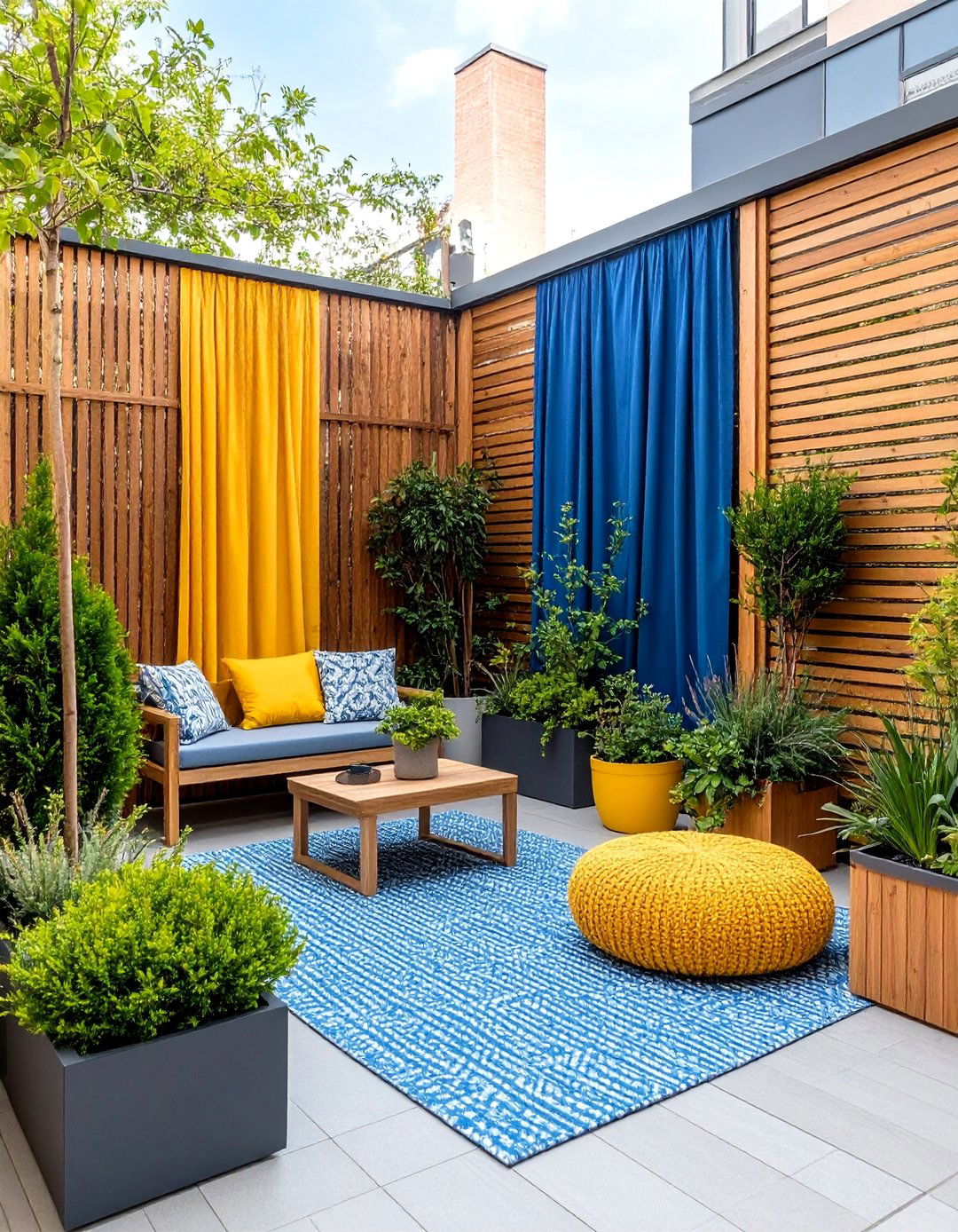 Small Urban Courtyard with Privacy Screens - 20 Courtyard Ideas