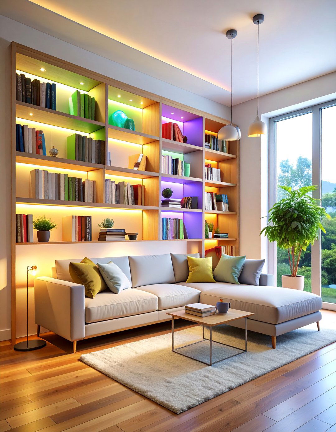 Smart App Controlled Bookshelf Lighting - 20 Bookshelf Lighting Ideas