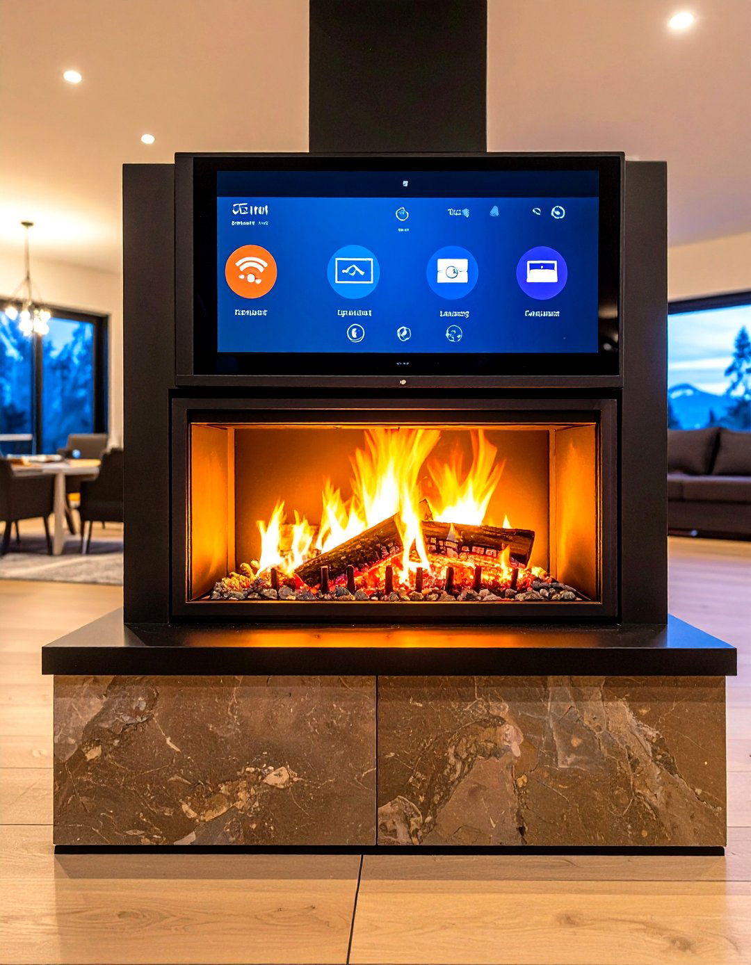 Smart Basement Fireplace with App Control - 20 Basement Fireplace Ideas
