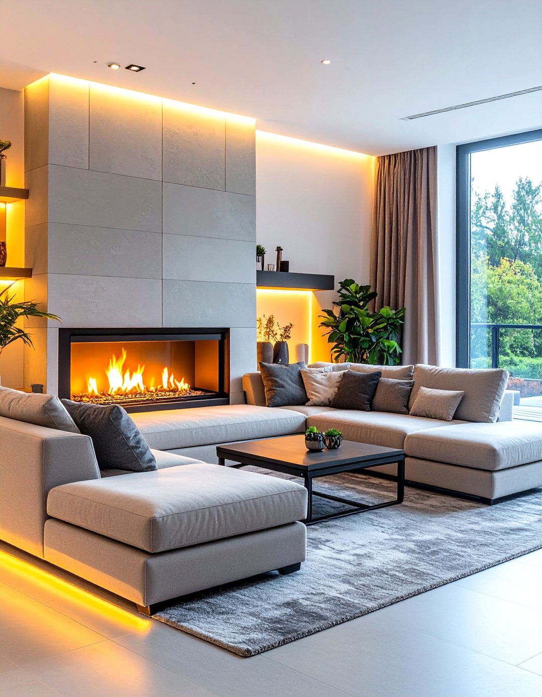 Smart Home Integrated Sectional Fireplace System - 20 Living Room Ideas With Sectionals and Fireplace