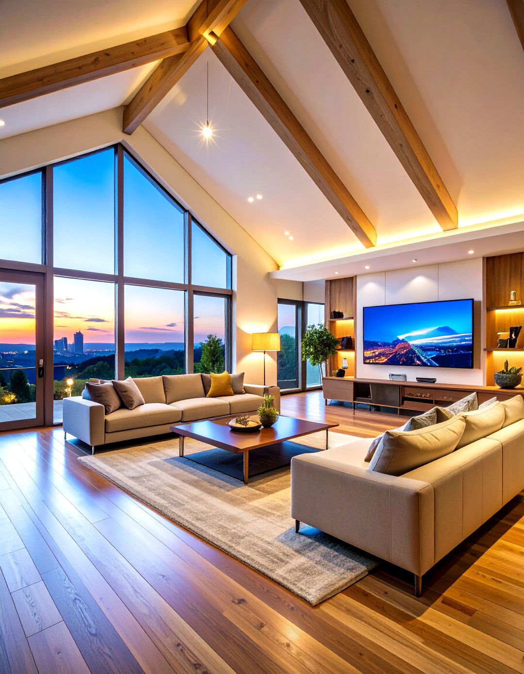 Smart Home Living Room Vaulted Ceiling with Integrated Technology - 20 Living Room Vaulted Ceiling Ideas