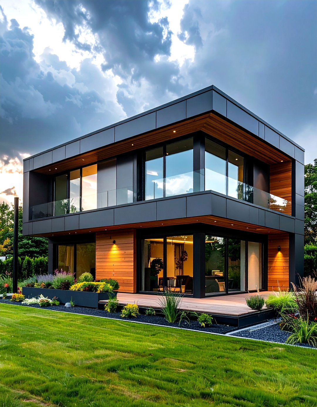 Smart Lighting Wash on Dark Grey Walls - 20 Dark Grey House Exterior Ideas