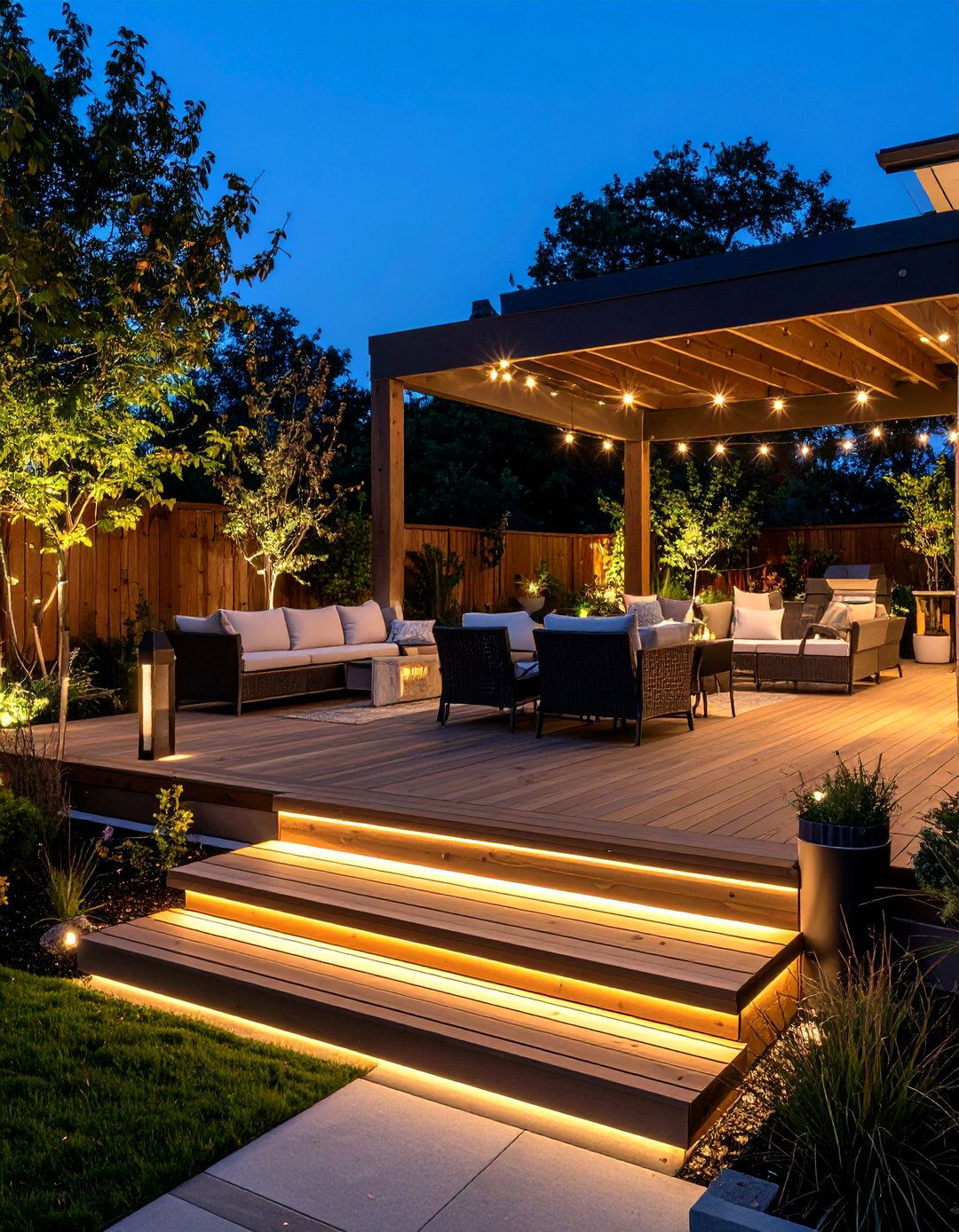 Smart Lit Deck and Patio for Nighttime Entertaining - 20 Deck and Patio Combination Ideas