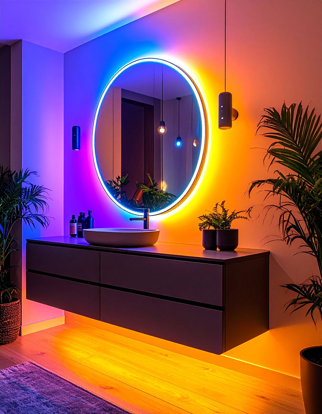 Smart Mirror Floating Vanity Adds High Tech Convenience - 20 Floating Vanity Bathroom Ideas
