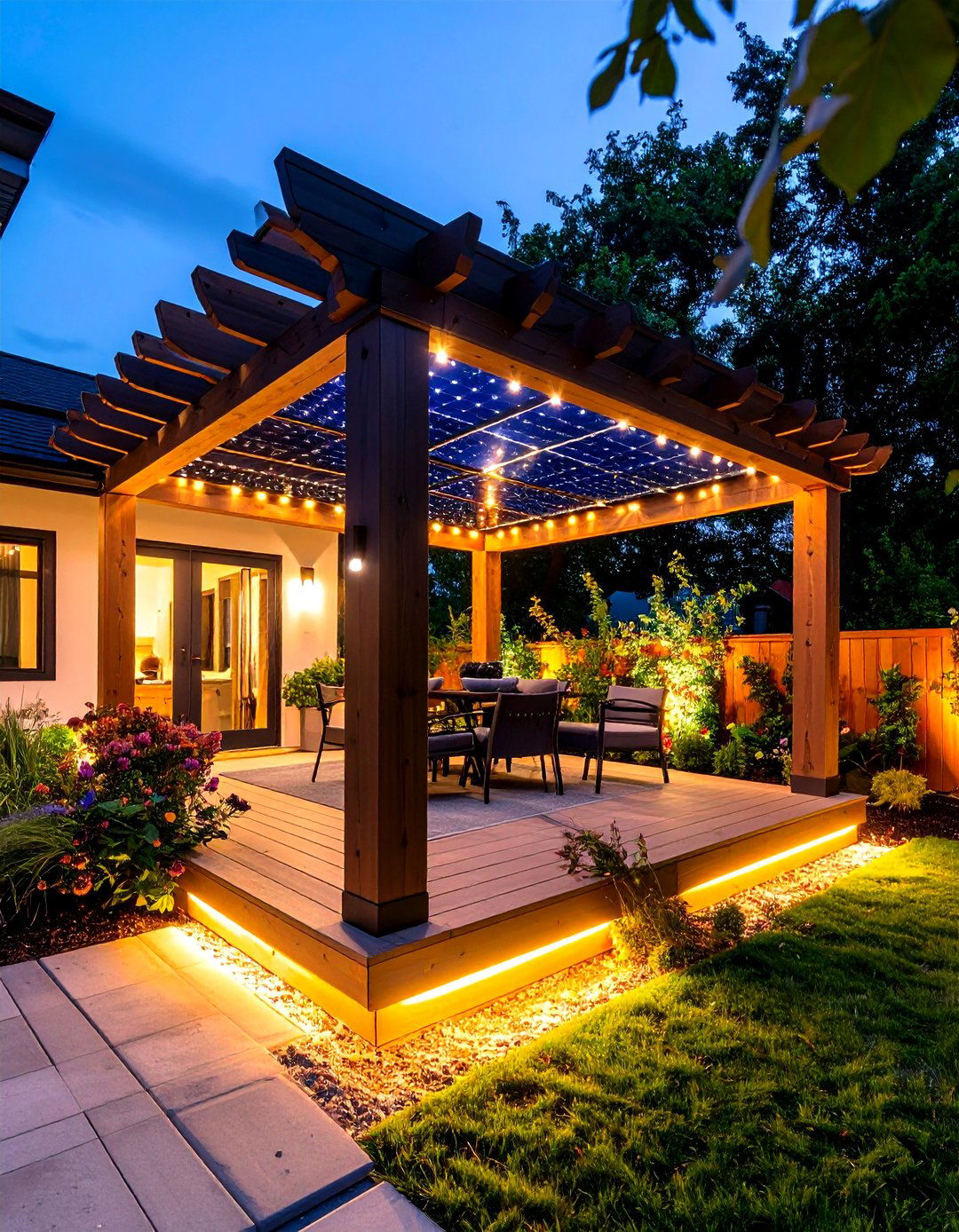 Smart Pergola with Solar Powered LEDs - 20 Front Porch Pergola Ideas
