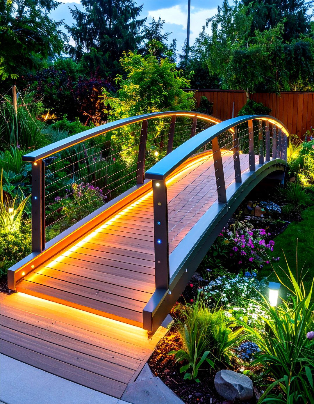 Smart Sensor Illuminated Garden Bridge - 20 Garden Bridge Ideas