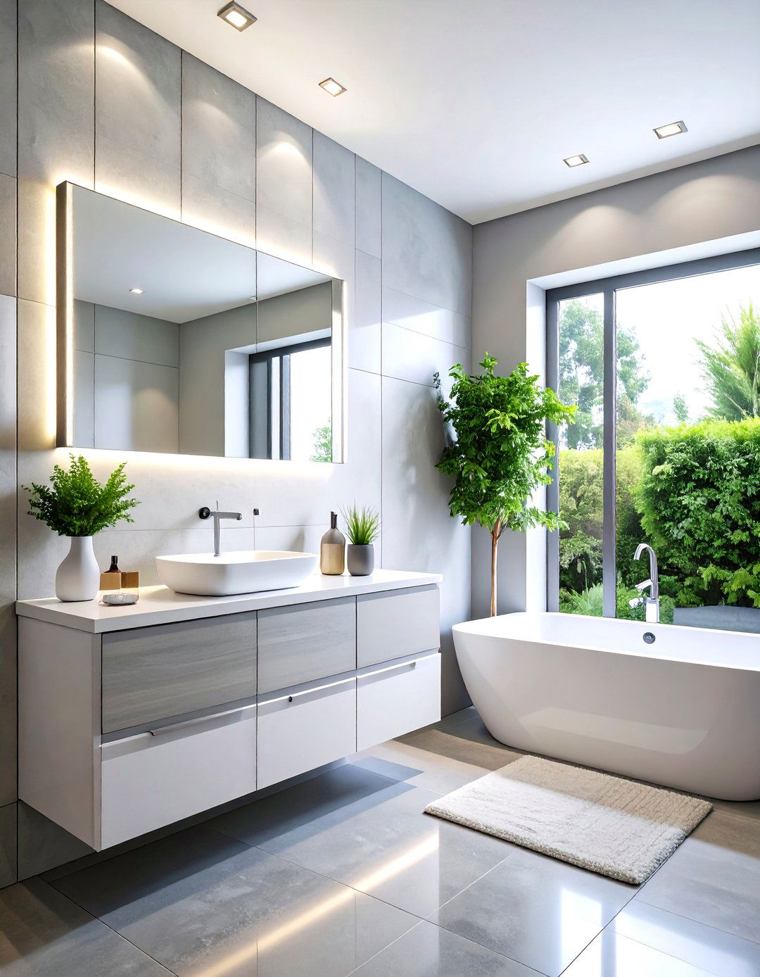 Smart Tech Integrated Grey and White Bathroom - 20 Grey and White Bathroom Ideas