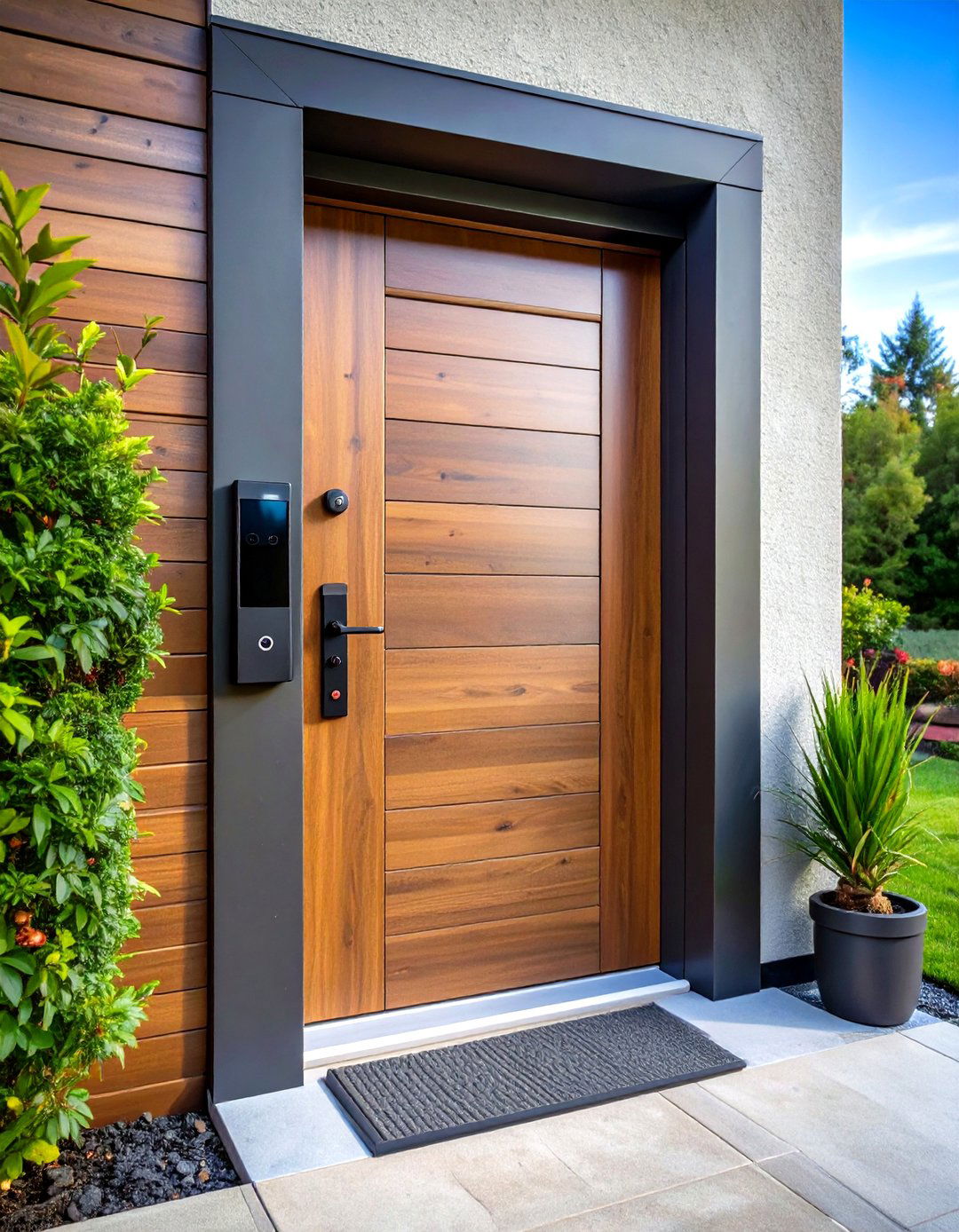 Smart Tech Integrated Security - 20 Dark Gray Front Door Ideas