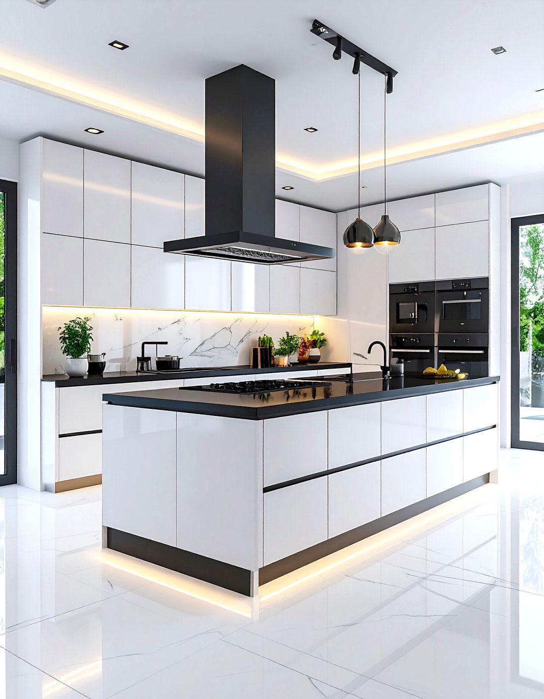 Smart Tech White Kitchen with Black Countertops - 20 white kitchen with black countertops ideas