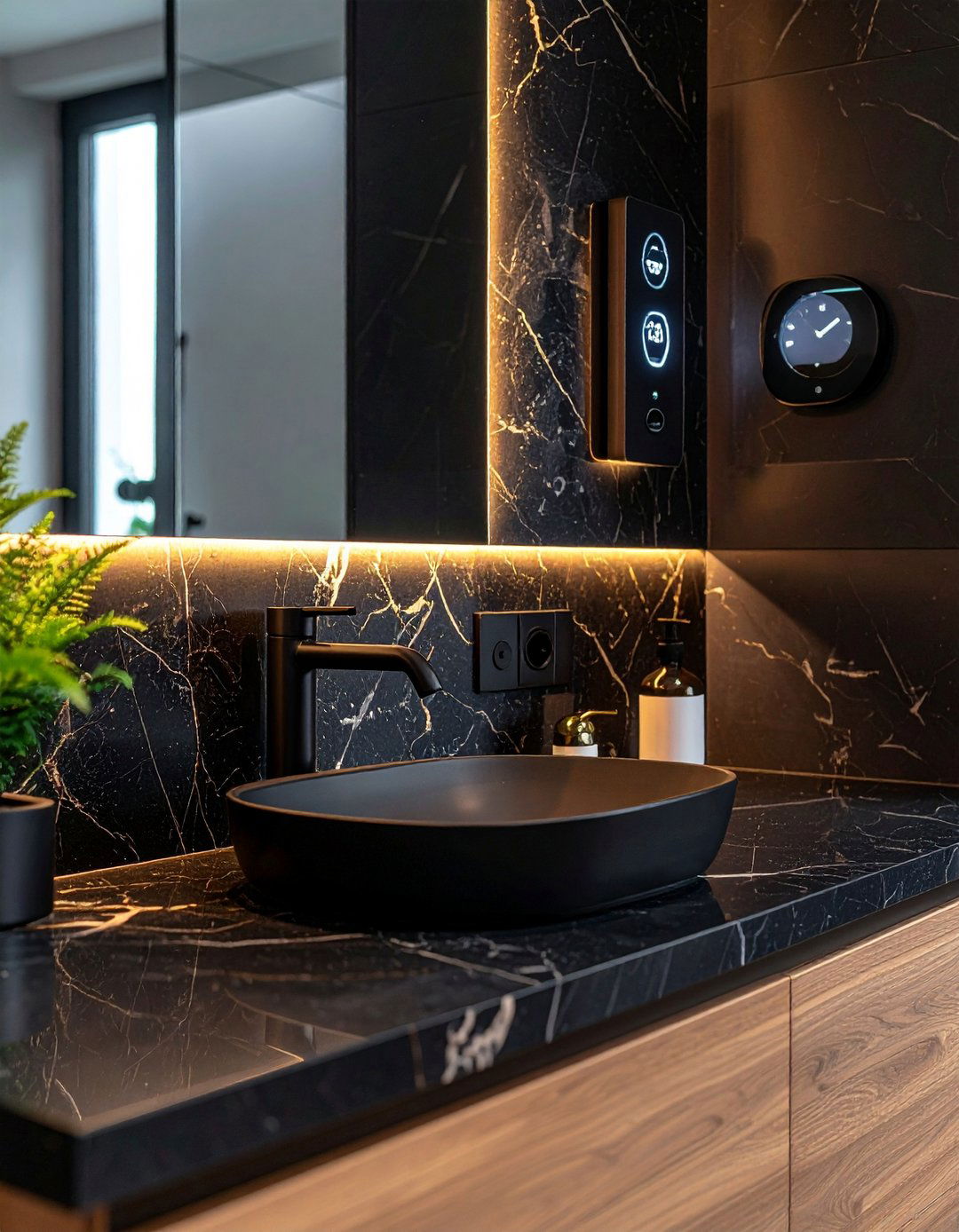Smart Technology Integration - 20 Black Marble Bathrooms