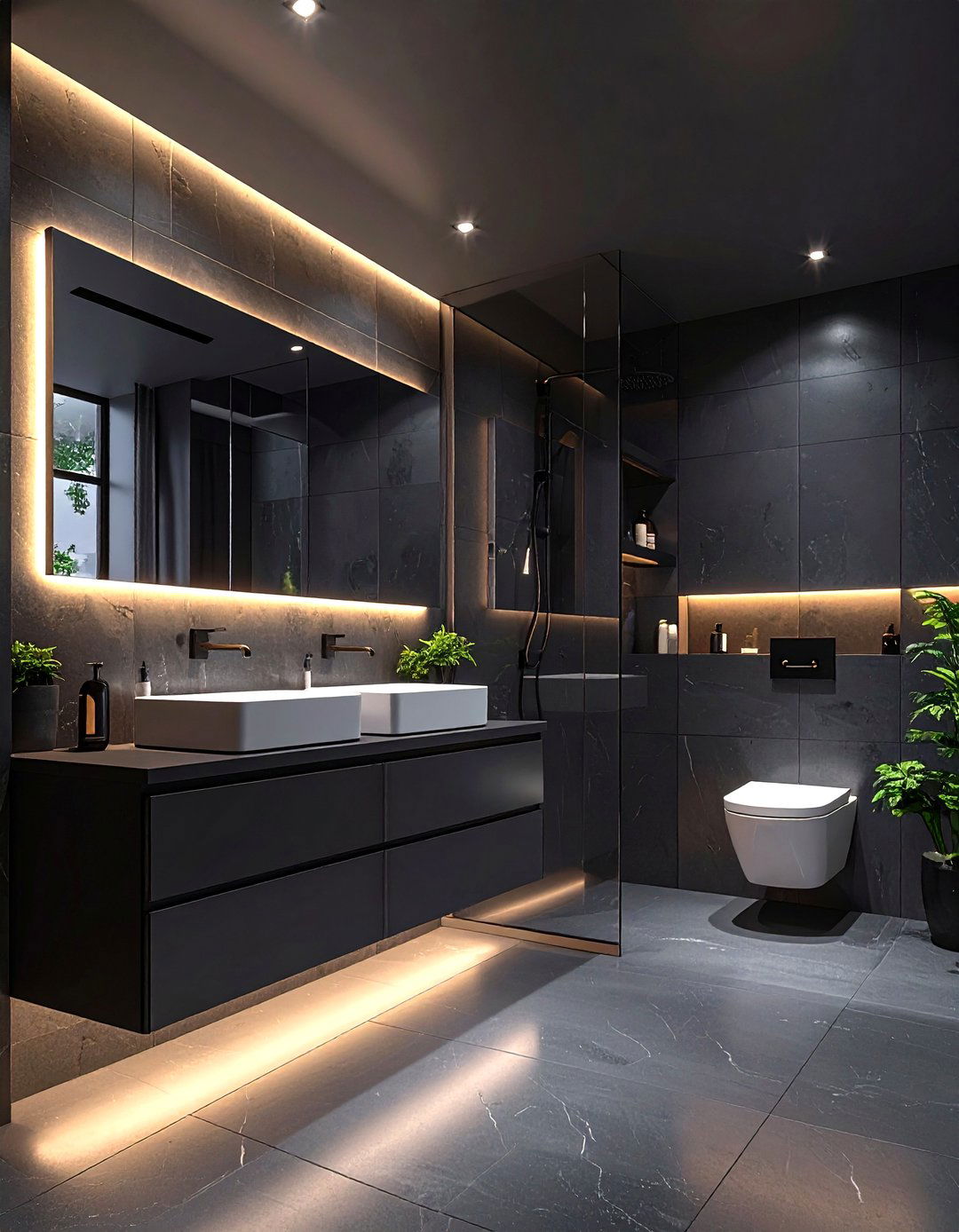 Smart Technology Melds Seamlessly with Shadow - 20 Dark Bathroom Ideas