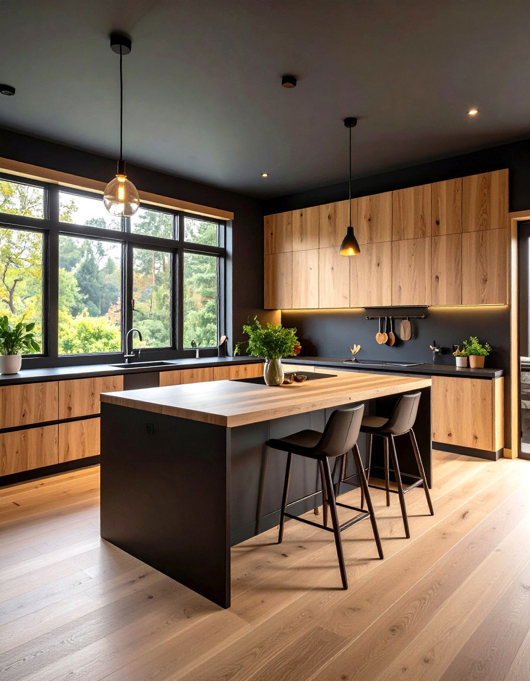 Smoky Black Walls and Butcher Block Counter Kitchen - 20 Black and Brown Kitchen Ideas