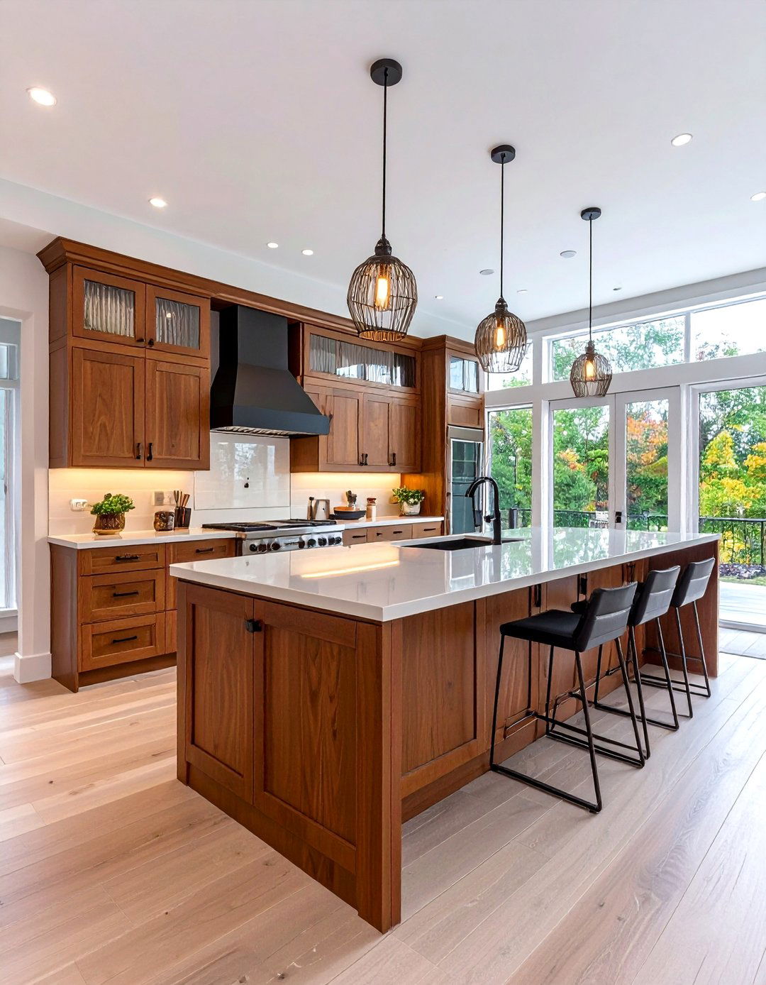Smoky Brown Glass Front Fusion - 20 Brown Kitchen Cabinets Ideas