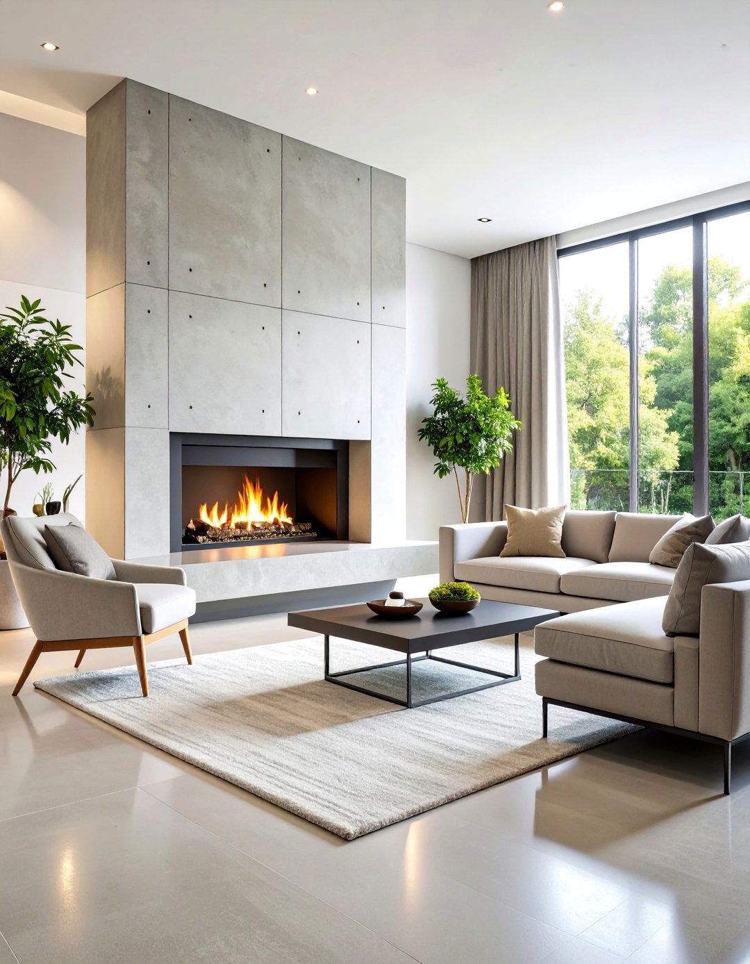 Smooth Concrete Fireplace Surround with Floating Hearth - 20 Concrete Fireplace Ideas