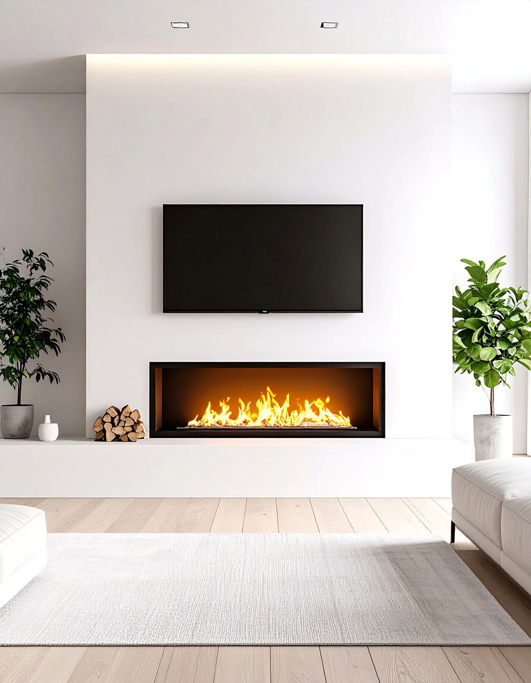 Smooth Plaster Monolith Electric Fireplace Stack - 20 Electric Fireplace Ideas With Tv Above