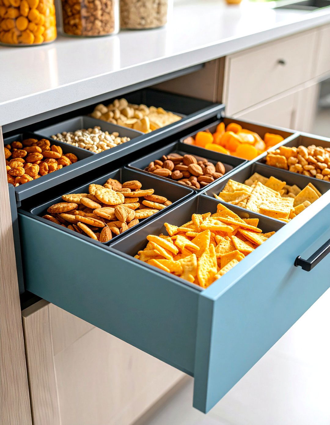 Snack Drawer with Bins and Dividers - 20 Small Kitchen Storage Ideas