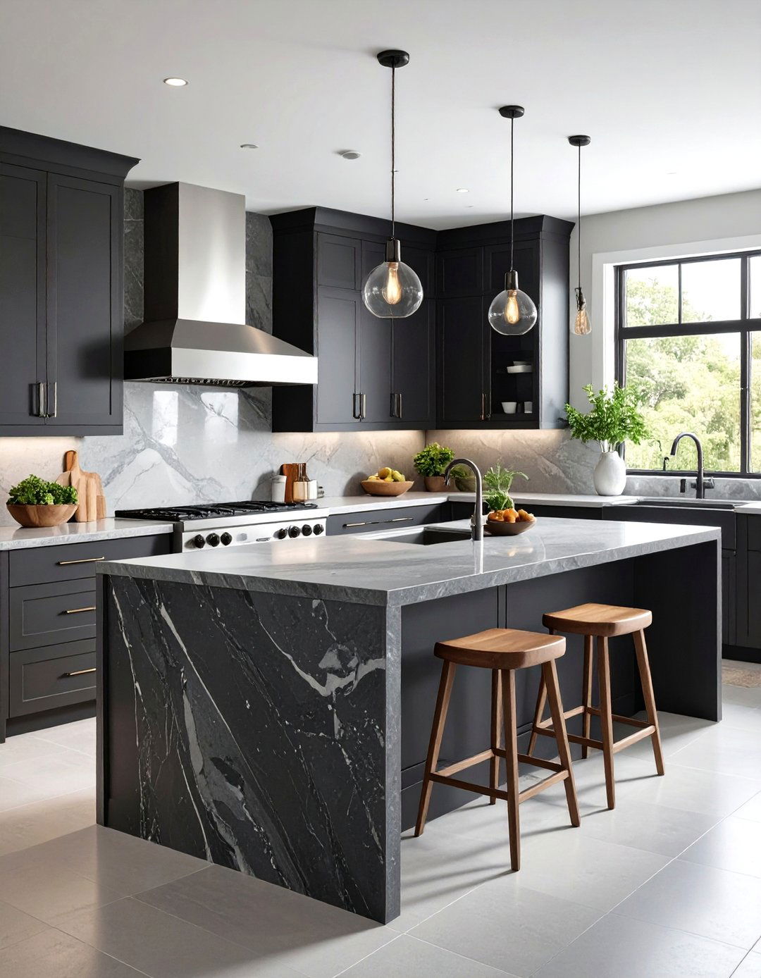 Soapstone Kitchen Backsplash with Natural Patina Development - 20 Kitchen Backsplash Ideas