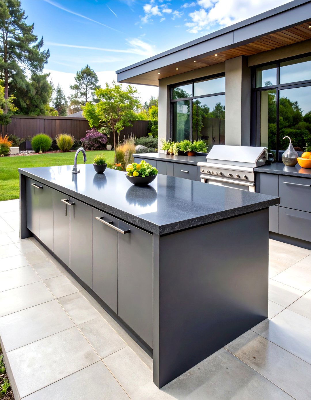 Soapstone Outdoor Kitchen Countertop with Low Maintenance Appeal - 20 Outdoor Kitchen Countertop Ideas