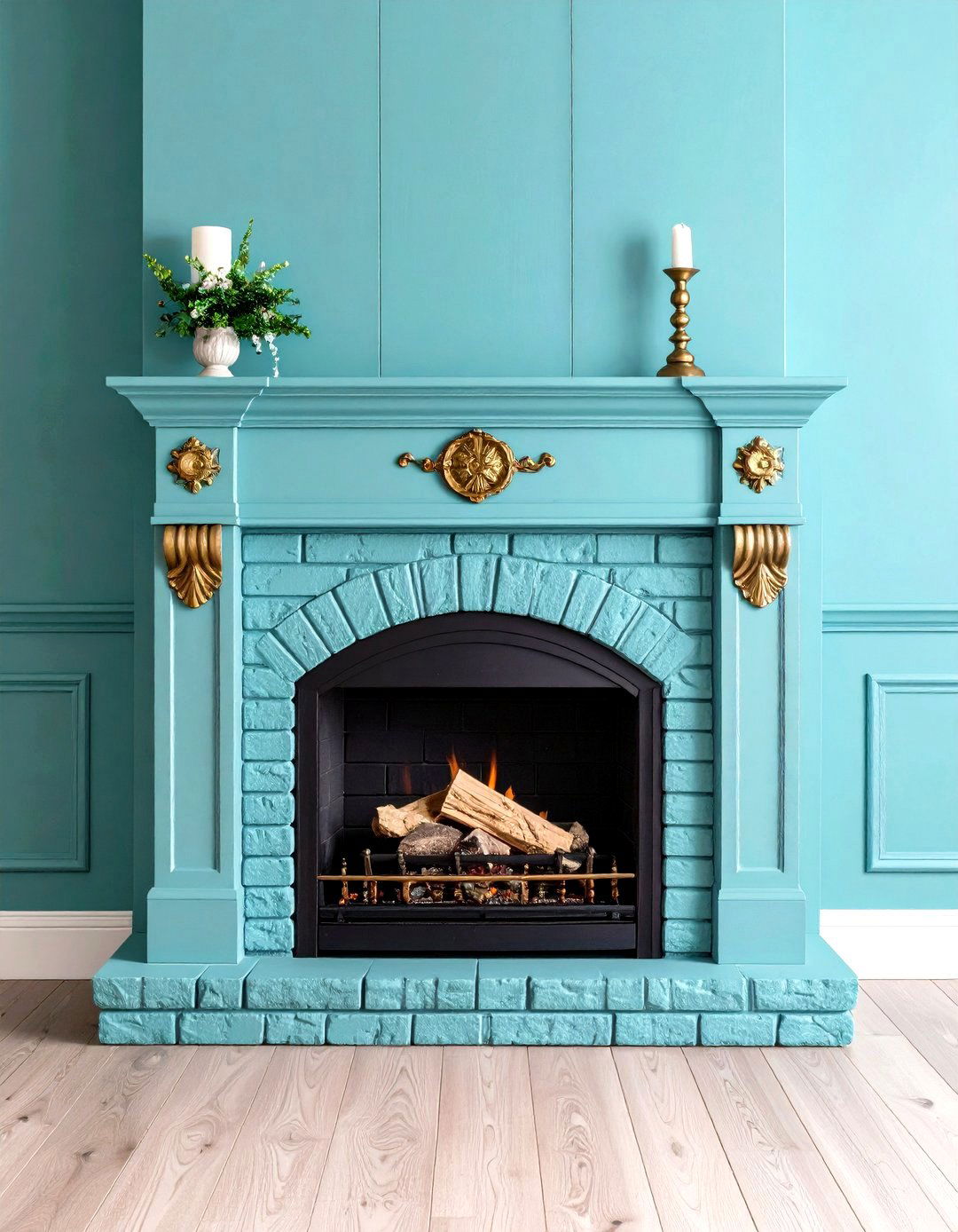 Soft Blue Painted Brick Update - 20 French Country Fireplace Ideas