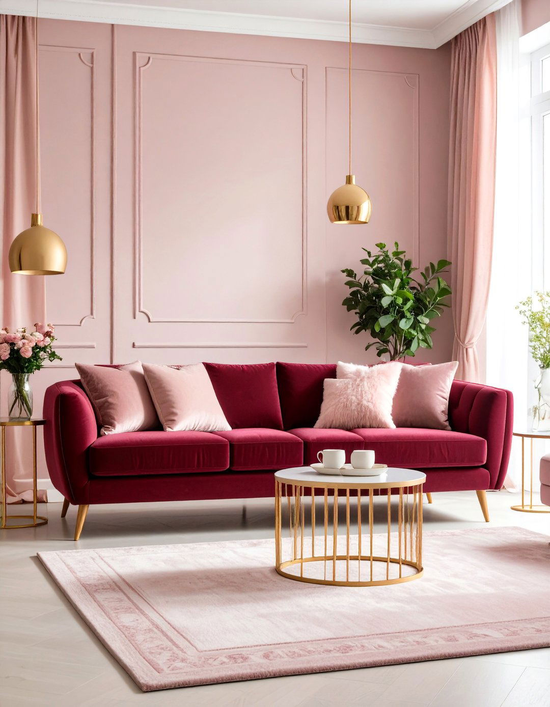 Soft Blush and Burgundy Romance - 20 Burgundy Sofa Living Room Ideas