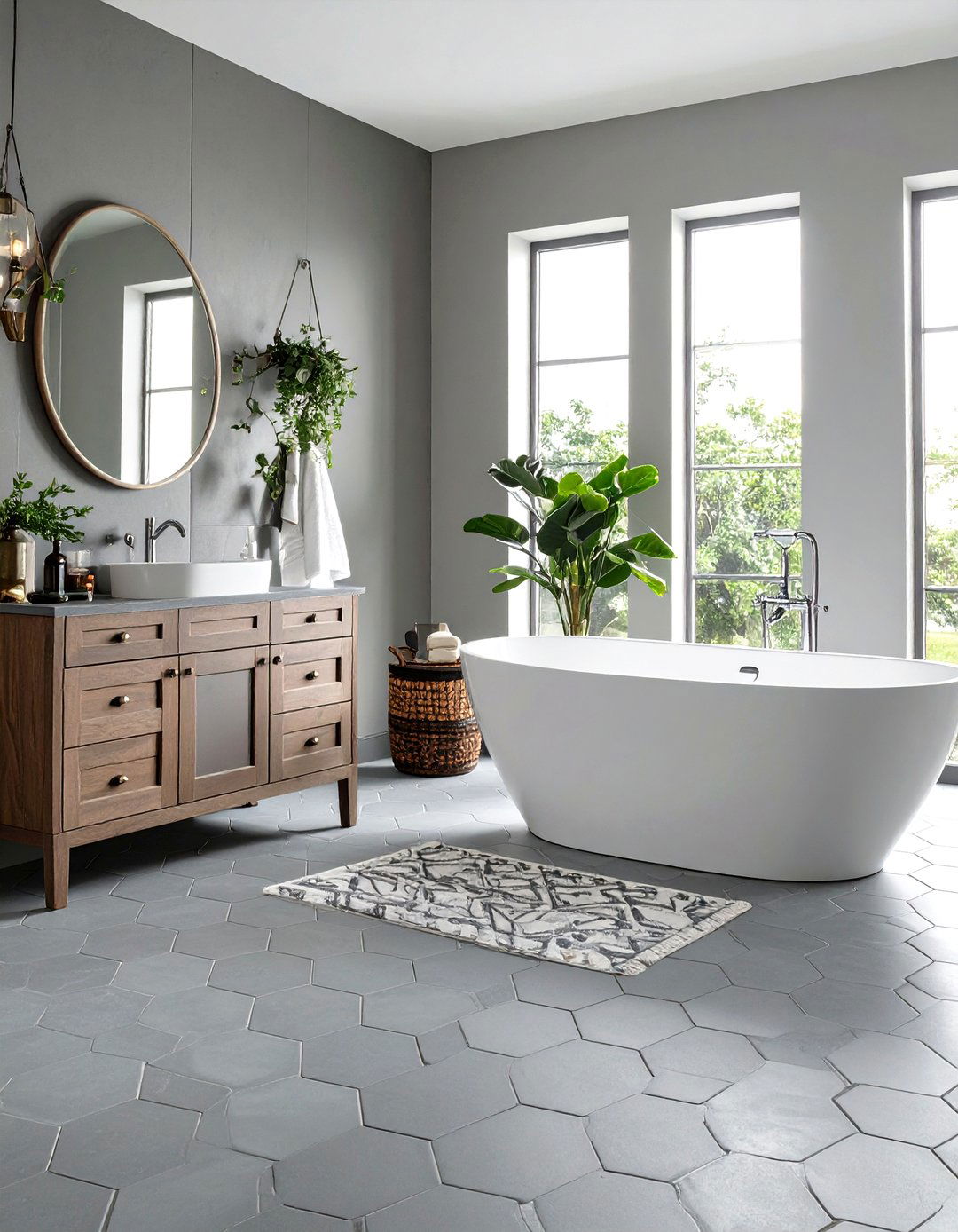 Soft Gray Hexagon Mosaics Bring Cozy Grip - 20 Gray Floor Bathroom Ideas