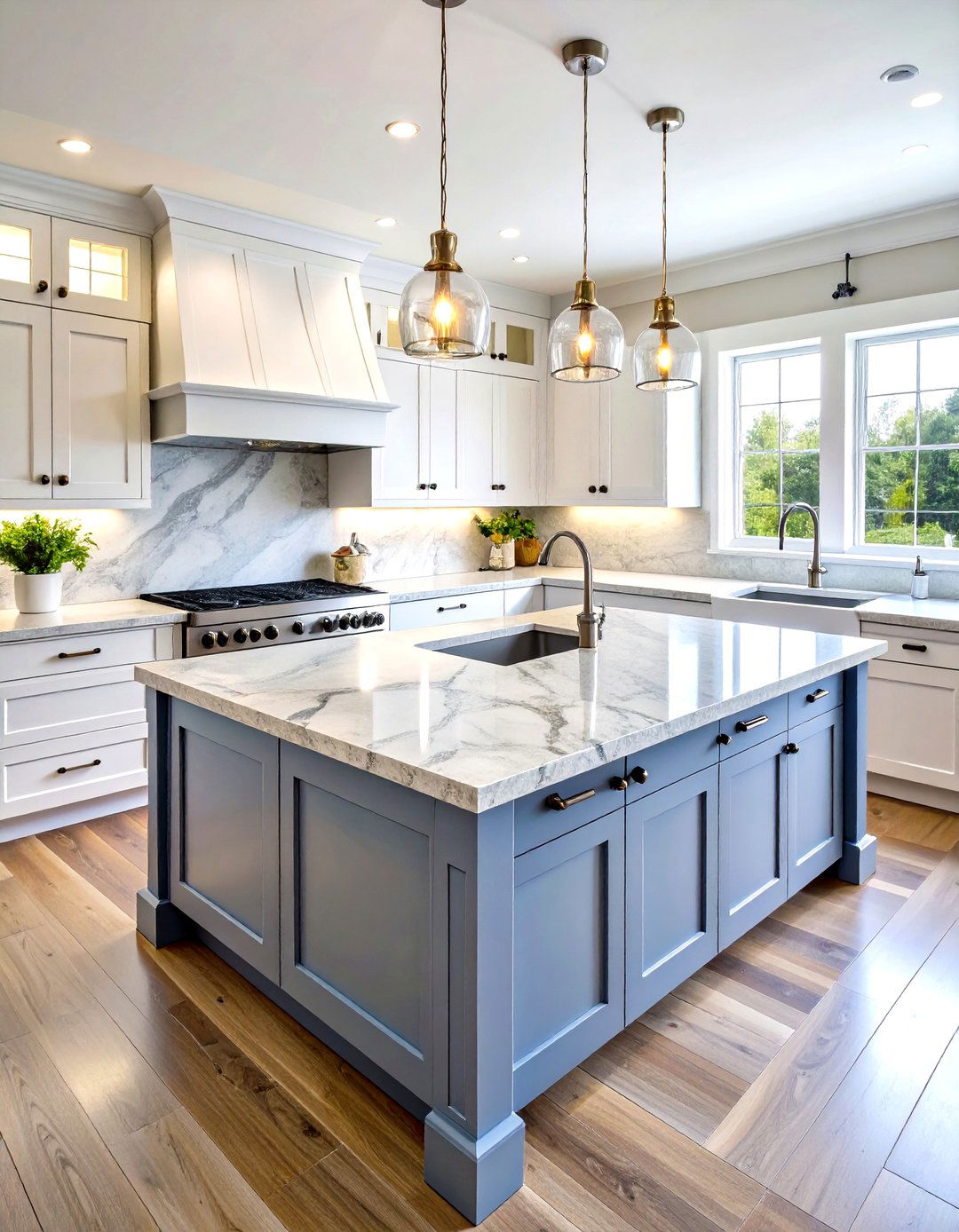 Soft Gray Veined Quartz Kitchen Countertops with Shaker Style Cabinets - 20 Quartz Kitchen Countertops