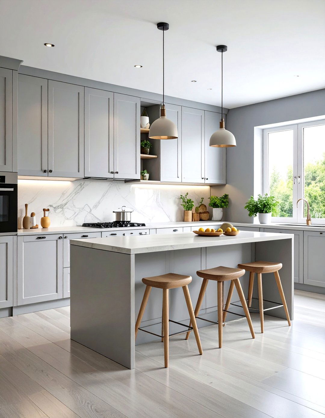 Soft Gray Walls Amplify Light - 20 Grey and White Kitchen Ideas