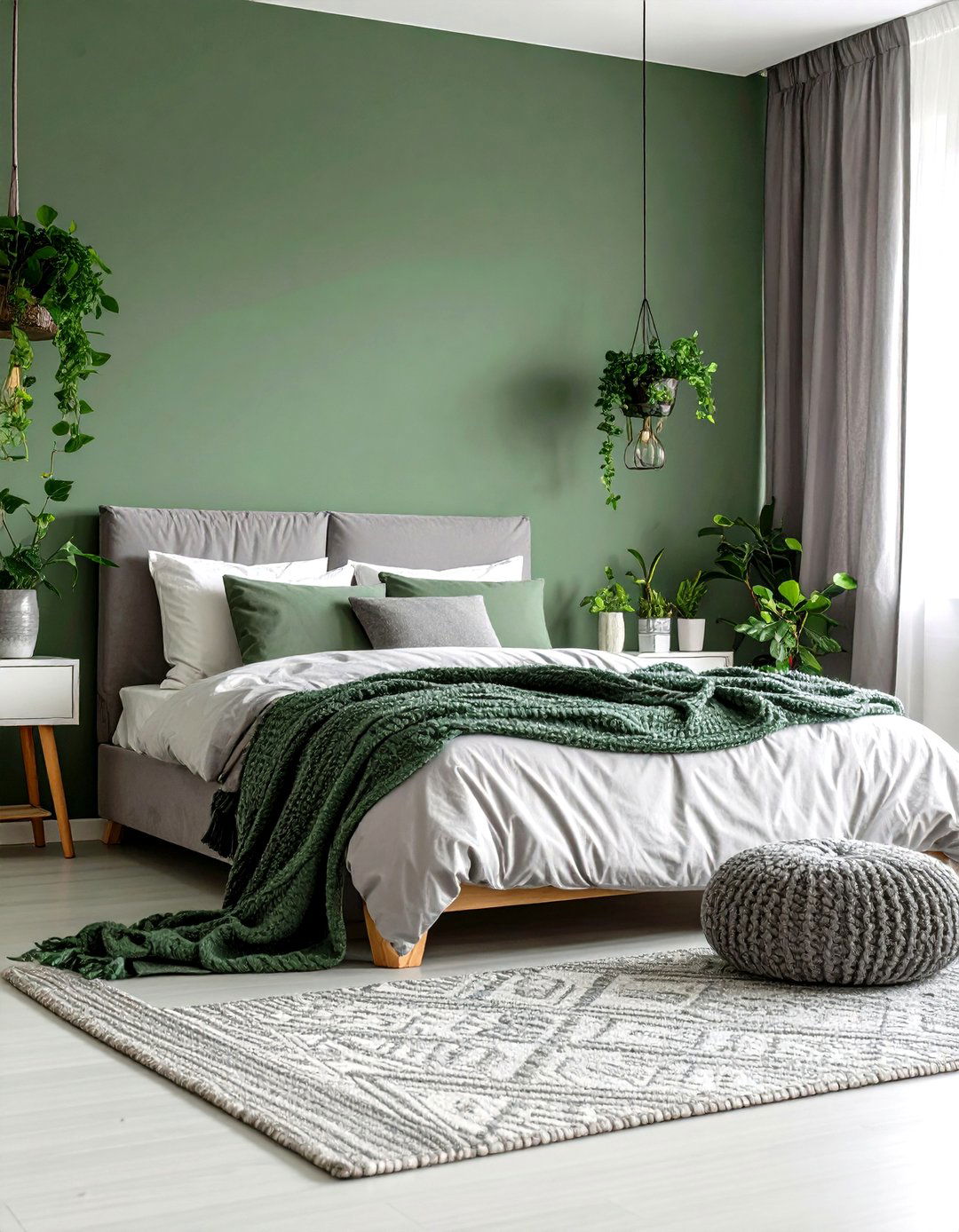 Soft Greens and Greys in a White Bedroom for Natural Calm - 20 Grey and White Bedroom Ideas