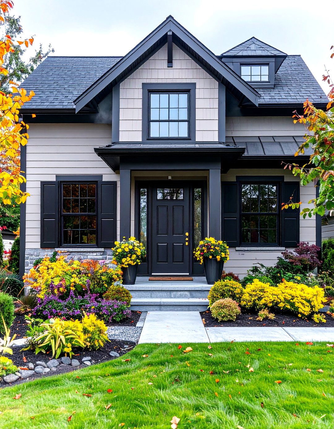 Soft Greige Facade with Matte Black Accents - 20 Grey House With Black Trim