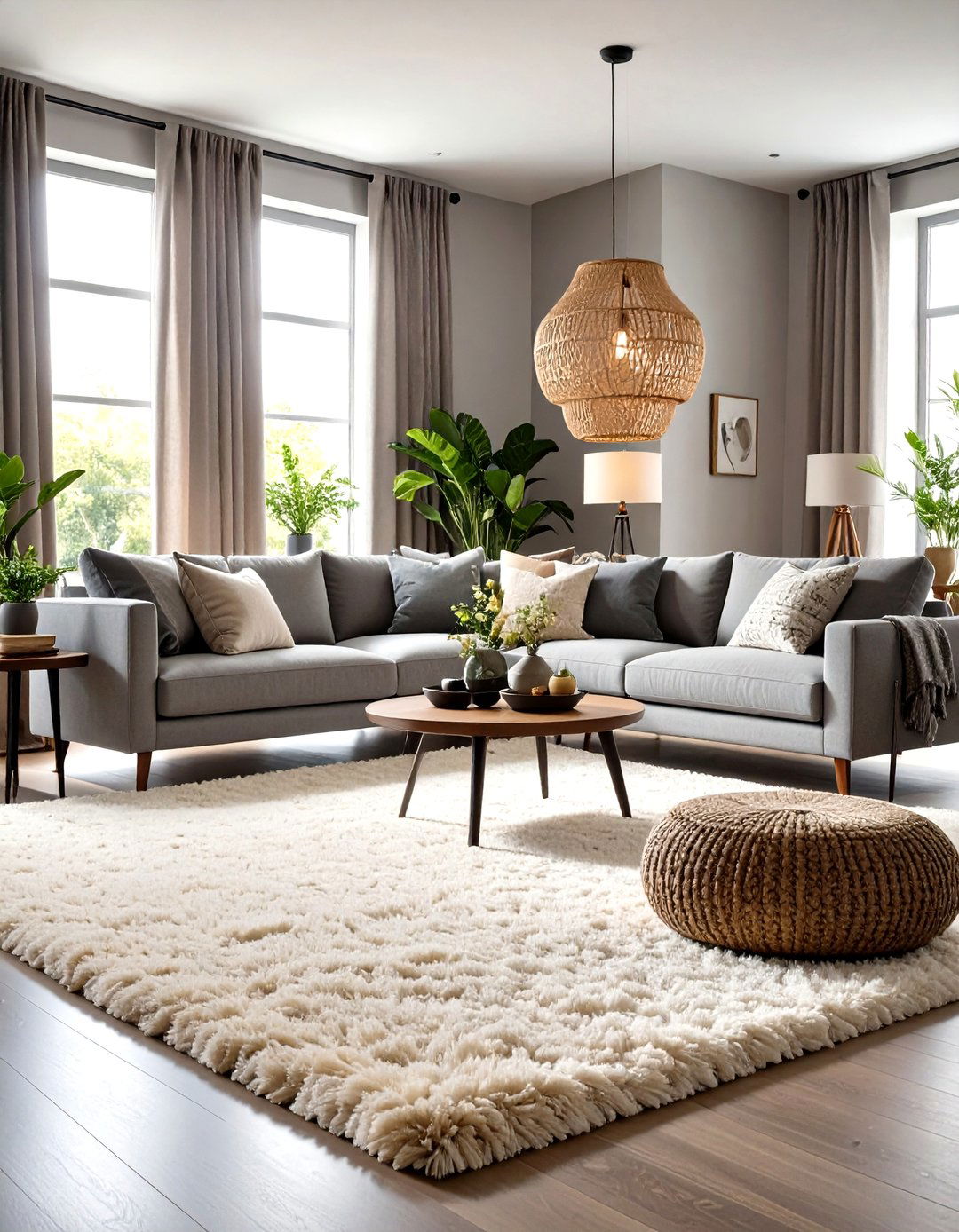 Soft Ivory Shag Rug with a Grey Couch - 20 what color rug goes with a grey couch