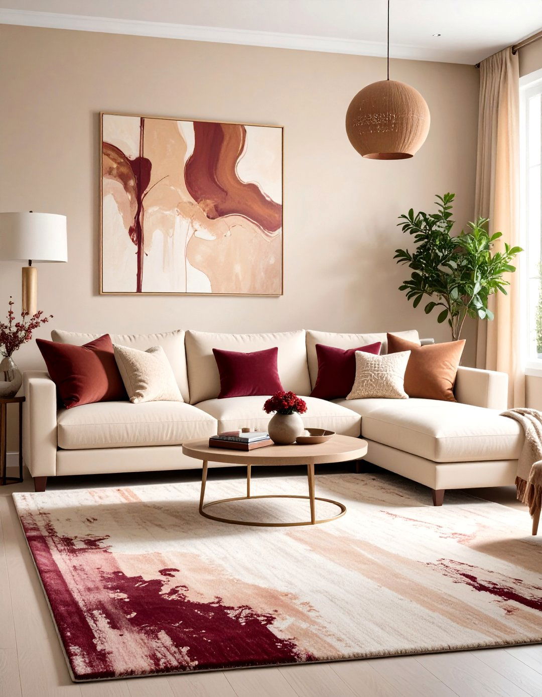 Soft Luxe Burgundy and Beige - 20 Burgundy Living Room Ideas