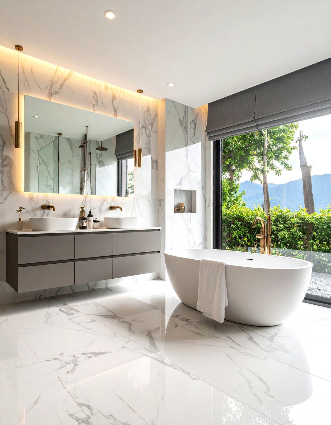 Soft Marble Elegance Grey and White Bathroom - 20 Grey and White Bathroom Ideas