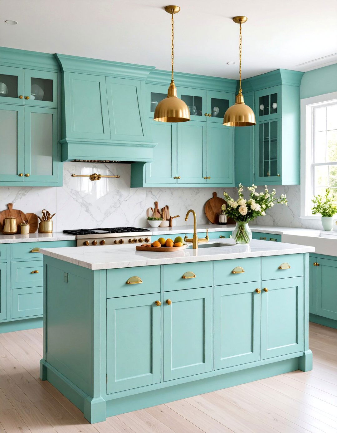 Soft Mint Green Kitchen Island - 20 Kitchen Island Color Ideas
