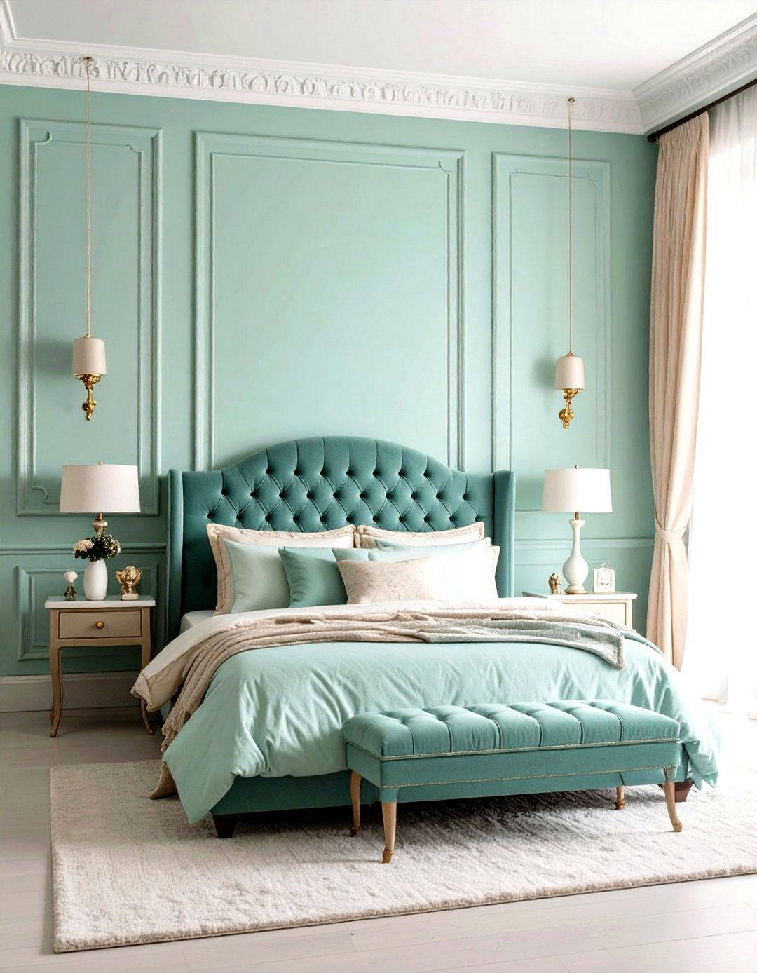 Soft Pastel Walls and Crown Molding - 20 Vintage Bedroom Ideas